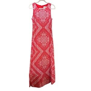 Eliza J Maxi Dress Womens 12 Orange White Boho Paisley Print Sleeveless Stretch